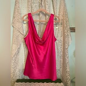 NWOT Chloe’ Kristyn Barbie Pink Cami Tank Drape 2X XL Blouse Top Bias Cut Luxury